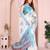 Blue linen cotton floral printed casual saree with matching blouse piece