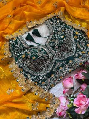Yellow silk blend embroidered saree with sequins work 3