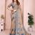 Brown linen cotton floral printed casual saree with matching blouse piece