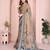 Brown linen cotton floral printed casual saree with matching blouse piece