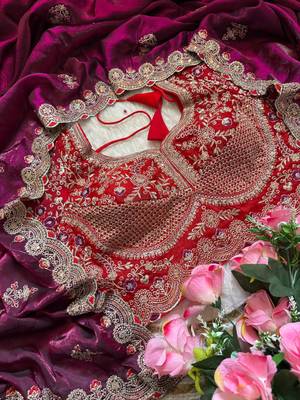 Wine silk blend embroidered saree with sequins work 2