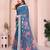 Blue linen cotton floral printed casual saree with matching blouse piece