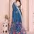 Blue linen cotton floral printed casual saree with matching blouse piece