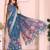 Blue linen cotton floral printed casual saree with matching blouse piece