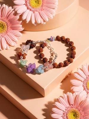set of 2 rudraksh & seven chakra chip bracelet rakhi with roli chawal chandan mishri 1