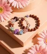 set of 2 rudraksh & seven chakra chip bracelet rakhi with roli chawal chandan mishri