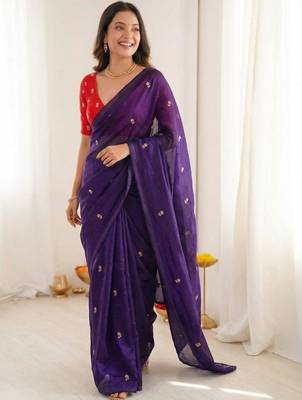 Purple art silk embroidered saree with sequins work 1