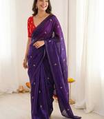 Purple art silk embroidered saree with sequins work