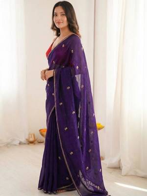Purple art silk embroidered saree with sequins work 2