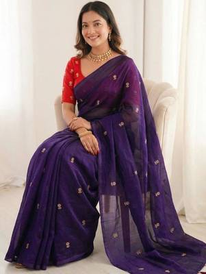 Purple art silk embroidered saree with sequins work 3