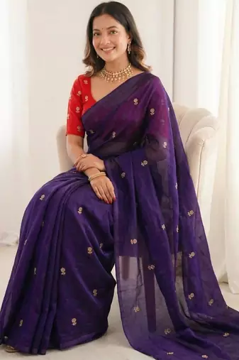 Purple art silk embroidered saree with sequins work