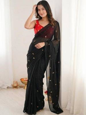 Black art silk embroidered saree with sequins work 1
