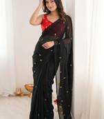 Black art silk embroidered saree with sequins work