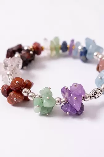 set of 2 rudraksh & seven chakra chip bracelet rakhi with roli chawal chandan mishri