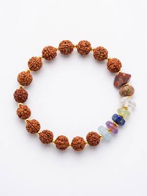 set of 2 rudraksh & seven chakra chip bracelet rakhi with roli chawal chandan mishri 5