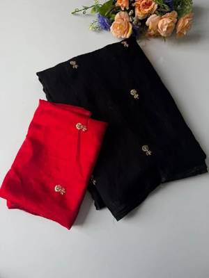 Black art silk embroidered saree with sequins work 4
