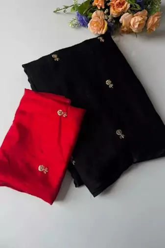 Black art silk embroidered saree with sequins work