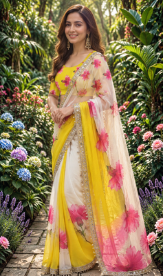 multicolor georgette printed saree with floral print 1