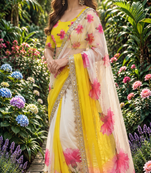 multicolor georgette printed saree with floral print