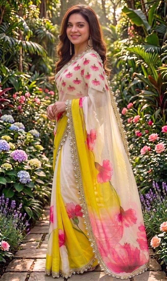 multicolor georgette printed saree with floral print