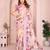 Pink linen cotton floral printed casual saree with matching blouse piece