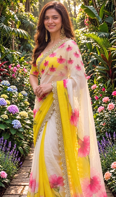 multicolor georgette printed saree with floral print 2