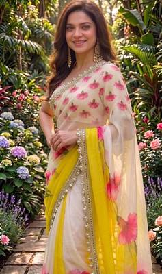 multicolor georgette printed saree with floral print 2