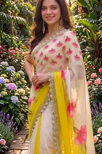 multicolor georgette printed saree with floral print