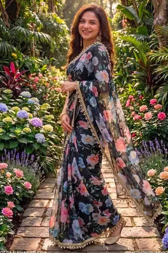 multicolor georgette printed saree with floral print