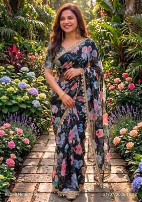 multicolor georgette printed saree with floral print 2