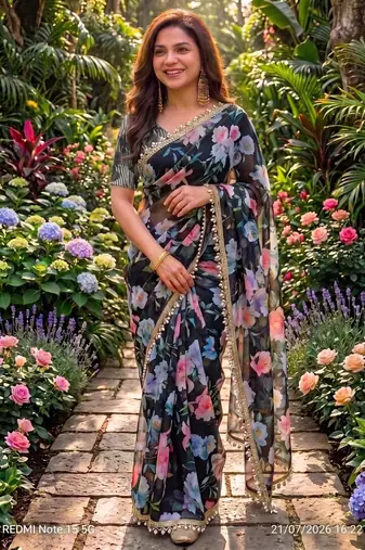 multicolor georgette printed saree with floral print