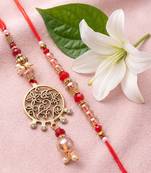 set of 2 gold toned artificial stones & beads bhaiya bhabhi rakhi with roli chawal