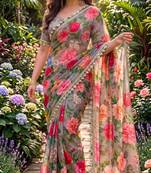 multicolor georgette printed saree with floral print