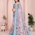 Blue linen cotton floral printed casual saree with matching blouse piece