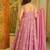 Floral printed muslin square neck pink anarkali set