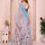 Blue linen cotton floral printed casual saree with matching blouse piece