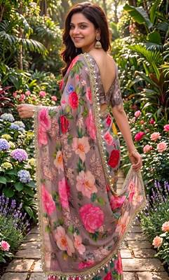 multicolor georgette printed saree with floral print 2