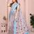 Blue linen cotton floral printed casual saree with matching blouse piece