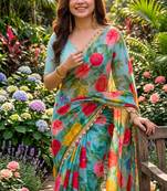multicolor georgette printed saree with floral print