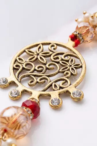 set of 2 gold toned artificial stones & beads bhaiya bhabhi rakhi with roli chawal