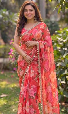 multicolor georgette printed saree with floral print 1