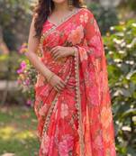 multicolor georgette printed saree with floral print