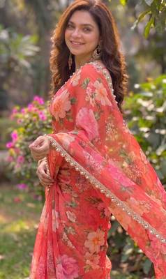 multicolor georgette printed saree with floral print 2