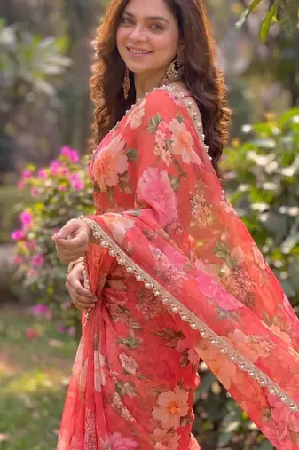 multicolor georgette printed saree with floral print