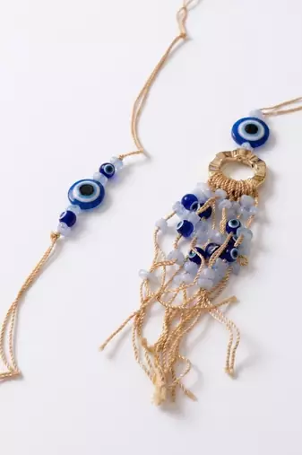 set of 2 gold toned round evil eye bhaiya bhabhi rakhi with roli chawal chandan mishri