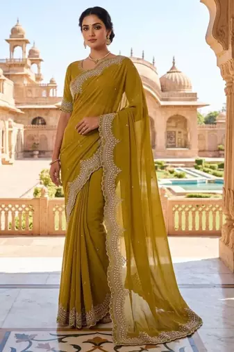 teal georgette embroidered saree with thread work