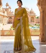 teal georgette embroidered saree with thread work