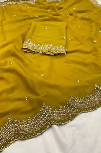teal georgette embroidered saree with thread work