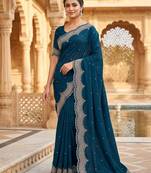 teal georgette embroidered saree with thread work