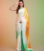 TRICOLOR silk blend printed saree with abstract print